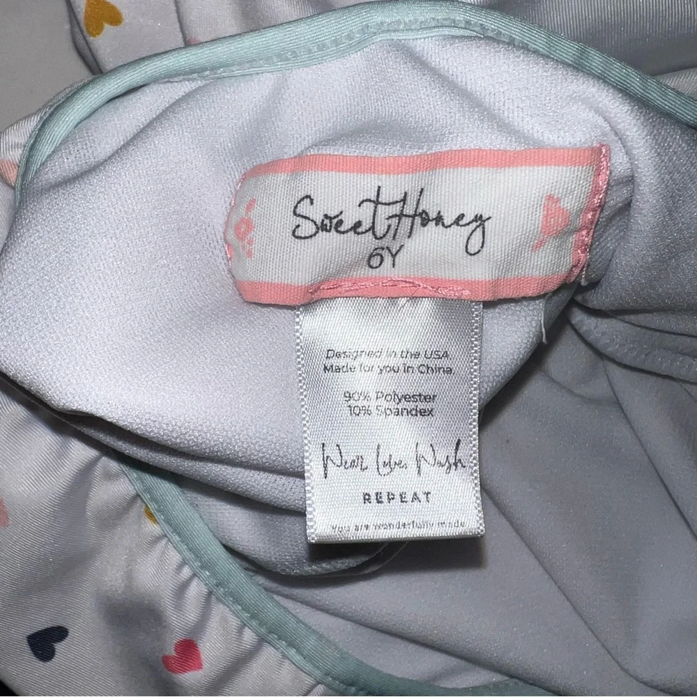 SweetHoney White Leotard with Mint Trim and Multicolor Heart Print